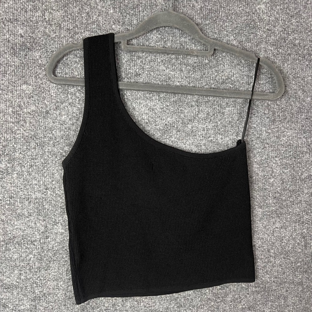 Mijeong Park One Shoulder Tank Top Womens Size M Black  Ribbed Knit